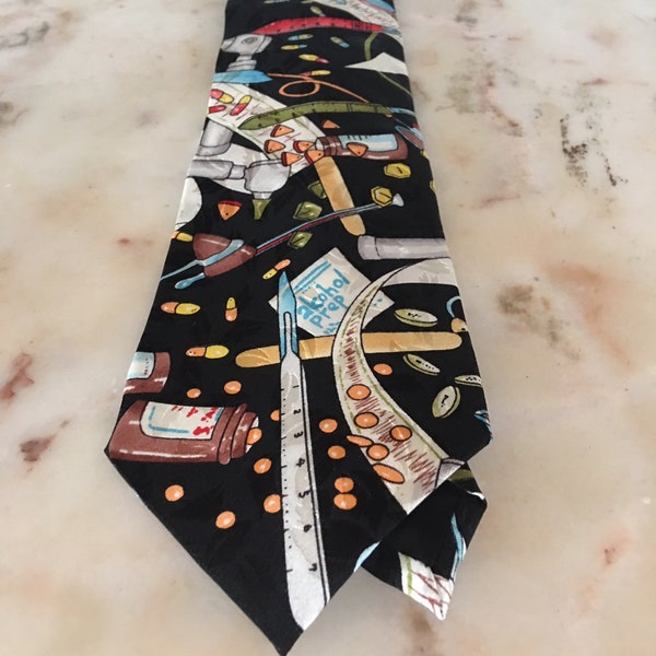 Vintage 1990s  Nicole Miller Silk Necktie Medical Profession Novelty Necktie Vintage Neckties Gifts for Doctors