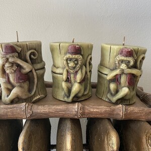 Monkeys See No Evil Hear No Evil Speak No Evil Monkey Decor Tiki Monkey Decor Vintage Candles