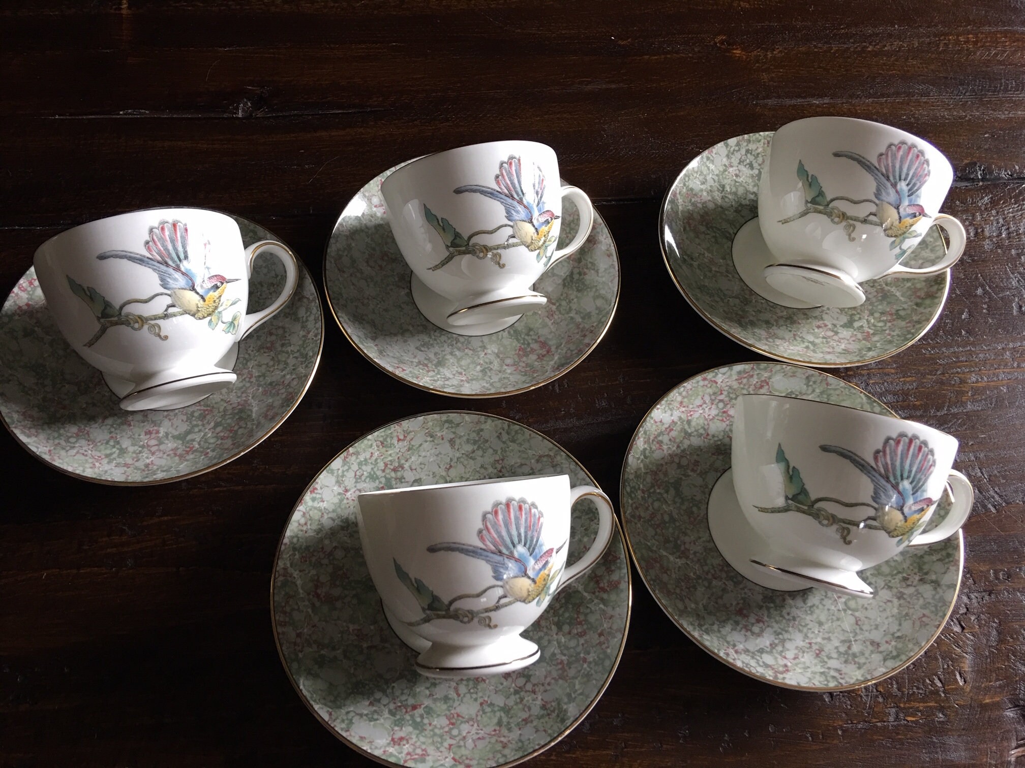 Wedgwood Humming Bird Cups Saucers Bone China Made in England Set of 5 ...