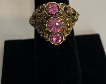 Vintage Pink Statement Ring Adjustable West Germany, Austra Unmarked October Chakra