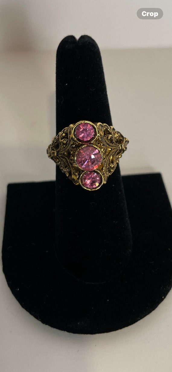Vintage Pink Statement Ring Adjustable West German