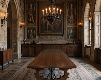 Langer spanischer Renaissance-Klostertisch – bietet Platz für 12 Personen – antikes Massivholz – komplettes Esszimmer-Set erhältlich