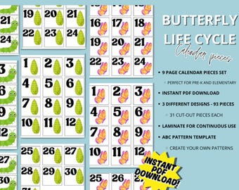 Butterfly Life Cycle Calendar Pieces | Caterpillar, Cocoon, Butterfly Designs Circle Time (Digital Download)