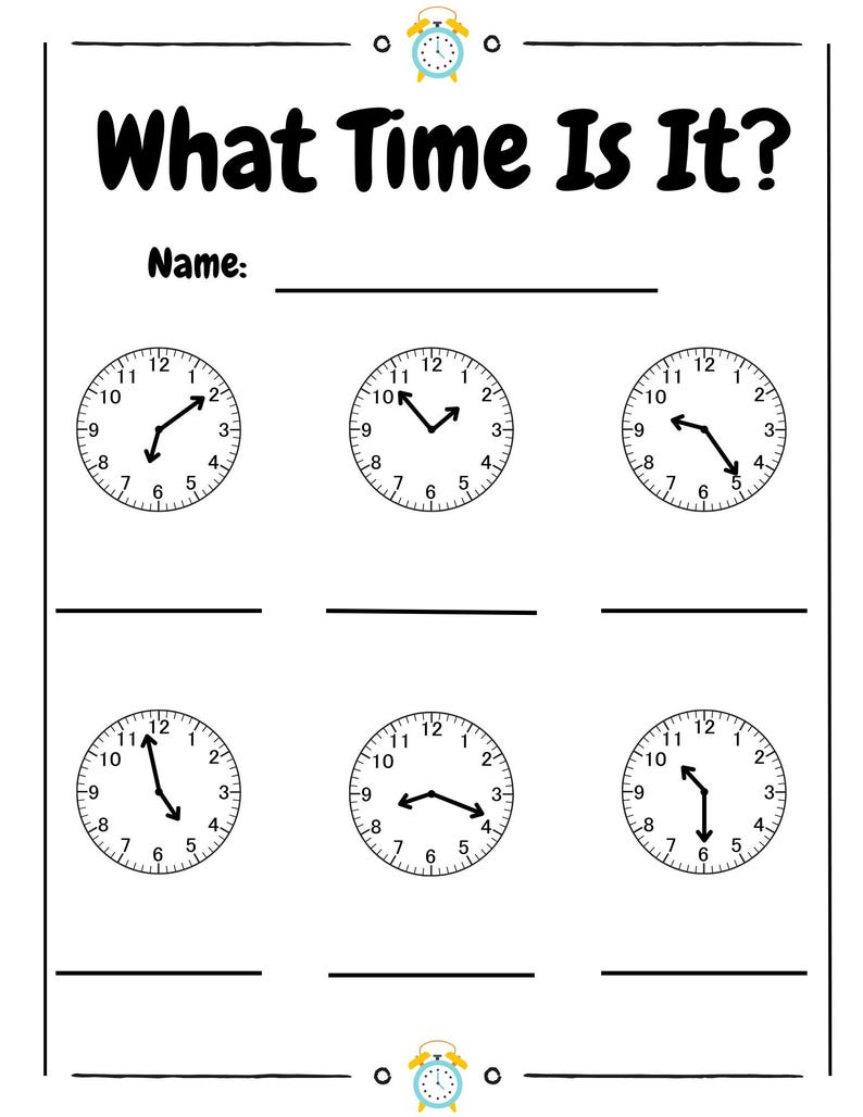 Teachers time telling worksheet bundle – 10 printable black and white pages to teach students how to tell time. Includes analog clock activities, hour and minute practice, fun time telling exercises, and various worksheet designs. Perfect for elementary teachers, homeschool parents, first grade, second grade, special education, math centers, morning work, time units, digital download, and classroom resources