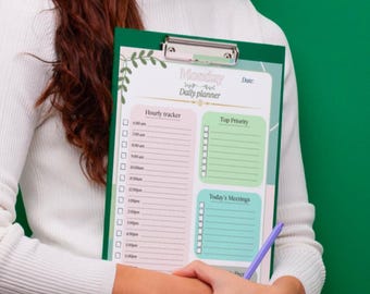 Planificador de oficina imprimible por horas: agenda diaria, bloqueo de tiempo y plantilla de organizador de productividad