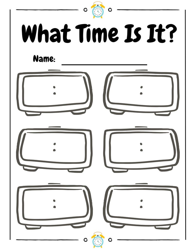 Teachers time telling worksheet bundle – 10 printable black and white pages to teach students how to tell time. Includes analog clock activities, hour and minute practice, fun time telling exercises, and various worksheet designs. Perfect for elementary teachers, homeschool parents, first grade, second grade, special education, math centers, morning work, time units, digital download, and classroom resources