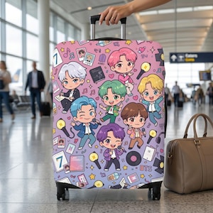 BTS Luggage Cover TinyTAN Travel Accessory Kpop Army Kawaii Chibi Suitcase Protector  Fan Art Gift