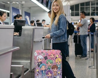 Funda para equipaje TinyTAN / Protector de maleta BTS para ARMY / Fan art de BTS / Accesorios de viaje K-pop estilo chibi / Regalo para fans del K-pop