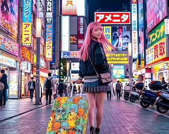 Kawaii Anime Starter Gepäck Abdeckung | Elemental Team Koffer Schutz | Niedliches Chibi Reise-Accessoire | Gamer Geschenk Koffer Wrap