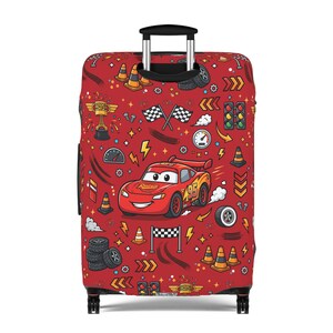 Funda para equipaje de Rayo McQueen de Disney Cars, protector de maleta para cruceros Disney, funda para equipaje con diseño de coche de carreras de la Ruta 66, regalo de viaje para parques temáticos imagen 3