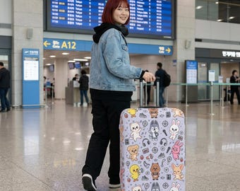 Stray Kids SKZOO Luggage Cover, OT8 Kpop Suitcase Protector, Custom Travel Gift for Stay, Kawaii Chibi Wolf Chan Leebit BbokAri