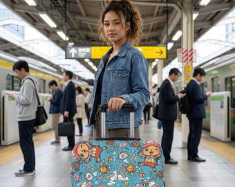 Funda para maleta Tony Tony Chopper (azul claro) / Fan art del anime One Piece / Accesorio de viaje con diseño de reno doctor / Protector de maleta personalizado