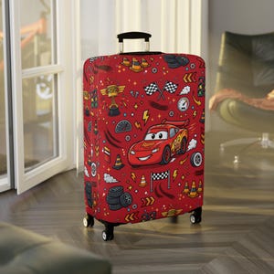 Funda para equipaje de Rayo McQueen de Disney Cars, protector de maleta para cruceros Disney, funda para equipaje con diseño de coche de carreras de la Ruta 66, regalo de viaje para parques temáticos imagen 6