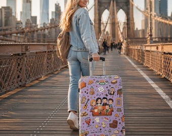 Friends TV Show Luggage Cover - Iconic 90s Sitcom FAN ART - Kawaii Chibi Style Travel Gift