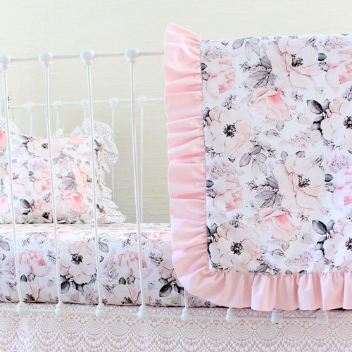 Gold & Pink Floral Crib Bedding Floral Crib Bedding Set Etsy