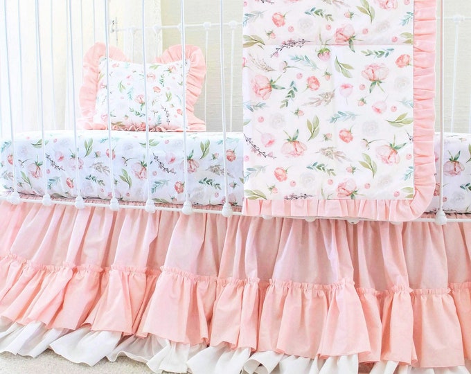 Blush Pink Baby Crib Set Girl Crib Bedding White and Pink Etsy