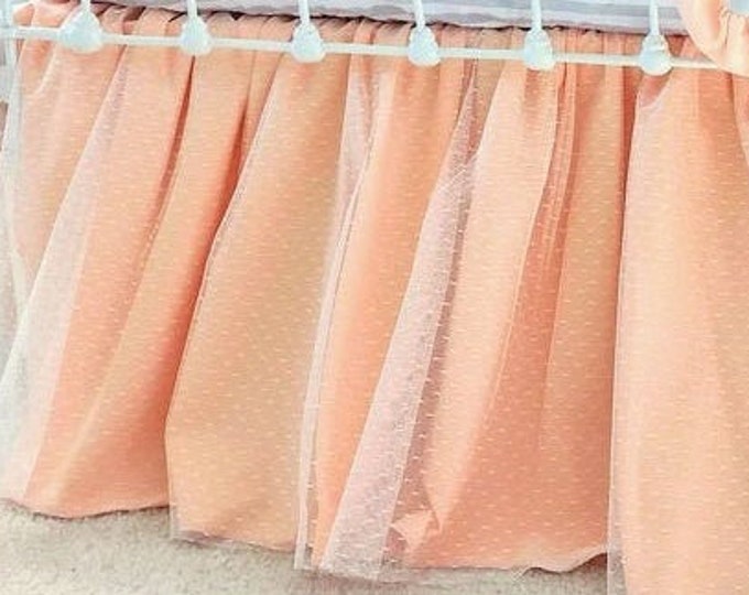 Peach Crib Skirt, Baby Girl Crib Skirt, Peach Nursery Bedding, Tulle