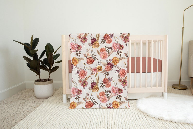 Rust Floral Changing Pad Cover Earth Tone Floral Baby Bedding Girl Baby Girl Nursery Accessories Autumn Boho Floral Changing Pad Cover