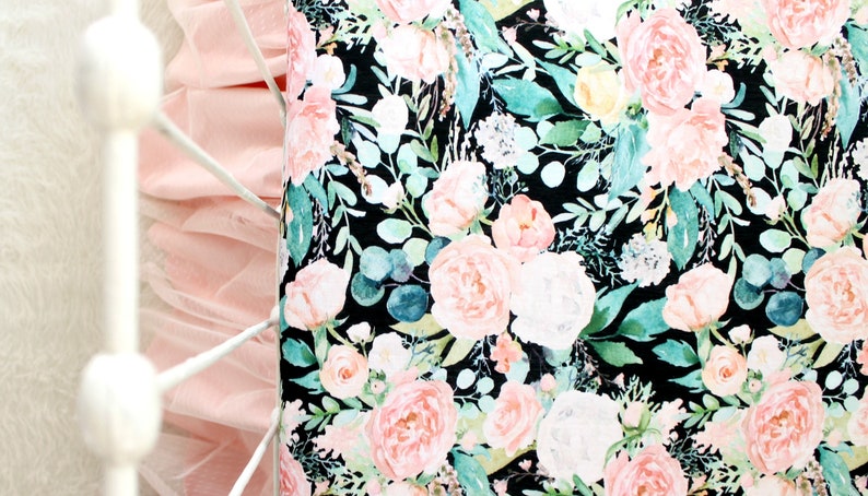 black floral crib sheet
