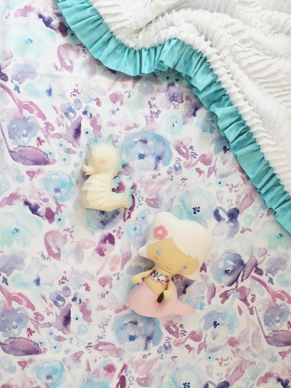 Lavender Aqua Watercolor Floral Crib Sheet Ocean Dreams Soft Etsy