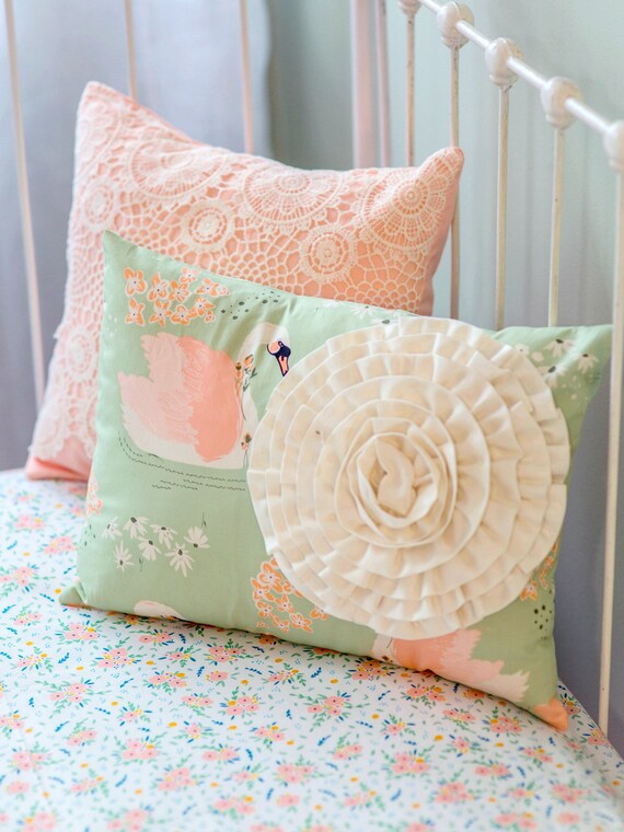Swan Love Peach And Mint Accent Pillows Custom Nursery Throw Etsy
