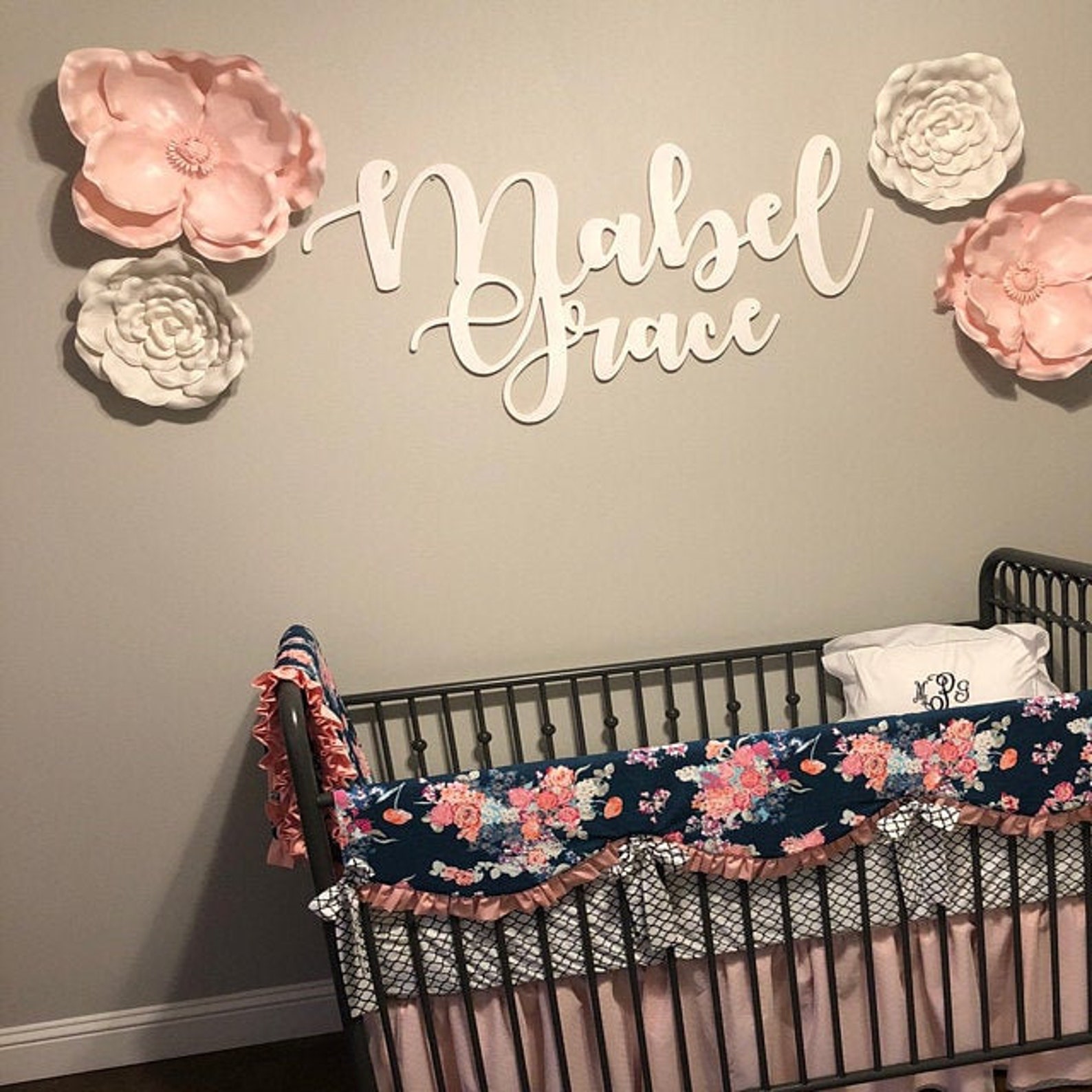 Girls Crib Set in Blush Pink and Navy Pink Ruffle Crib Etsy