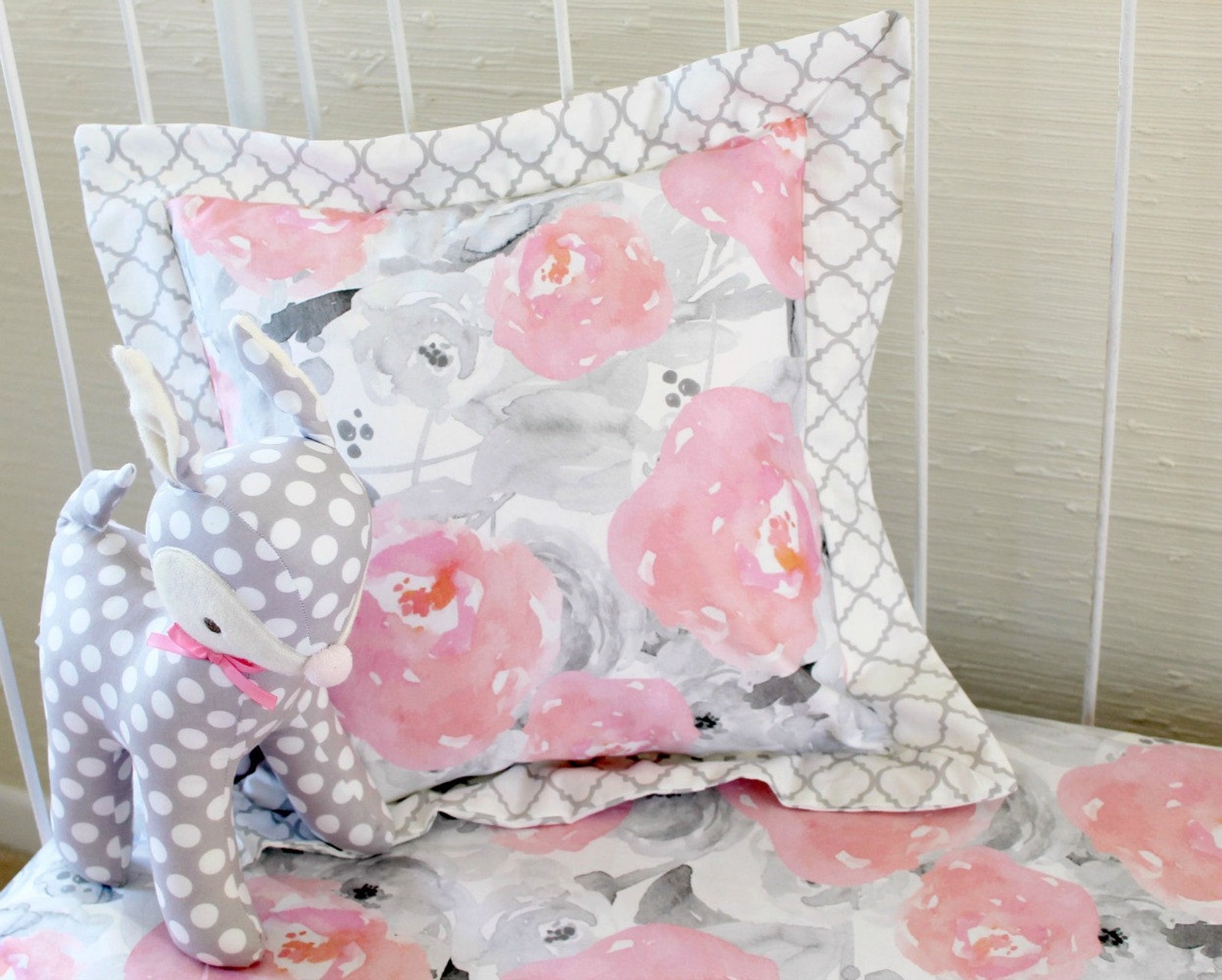 Pink Gray Crib Bedding Watercolor Floral baby bedding Grey Etsy