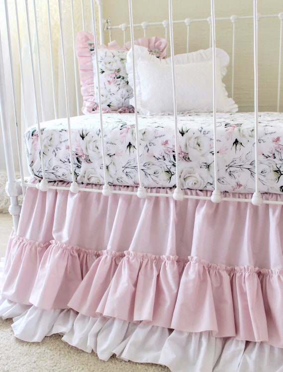 Dusty Pink Ruffle Crib Skirt Girl Pink And White Crib Etsy