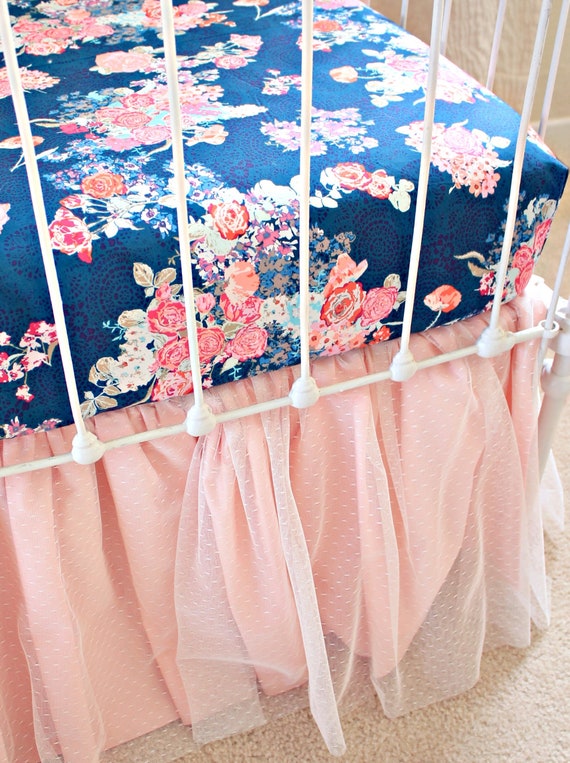 navy floral crib sheet