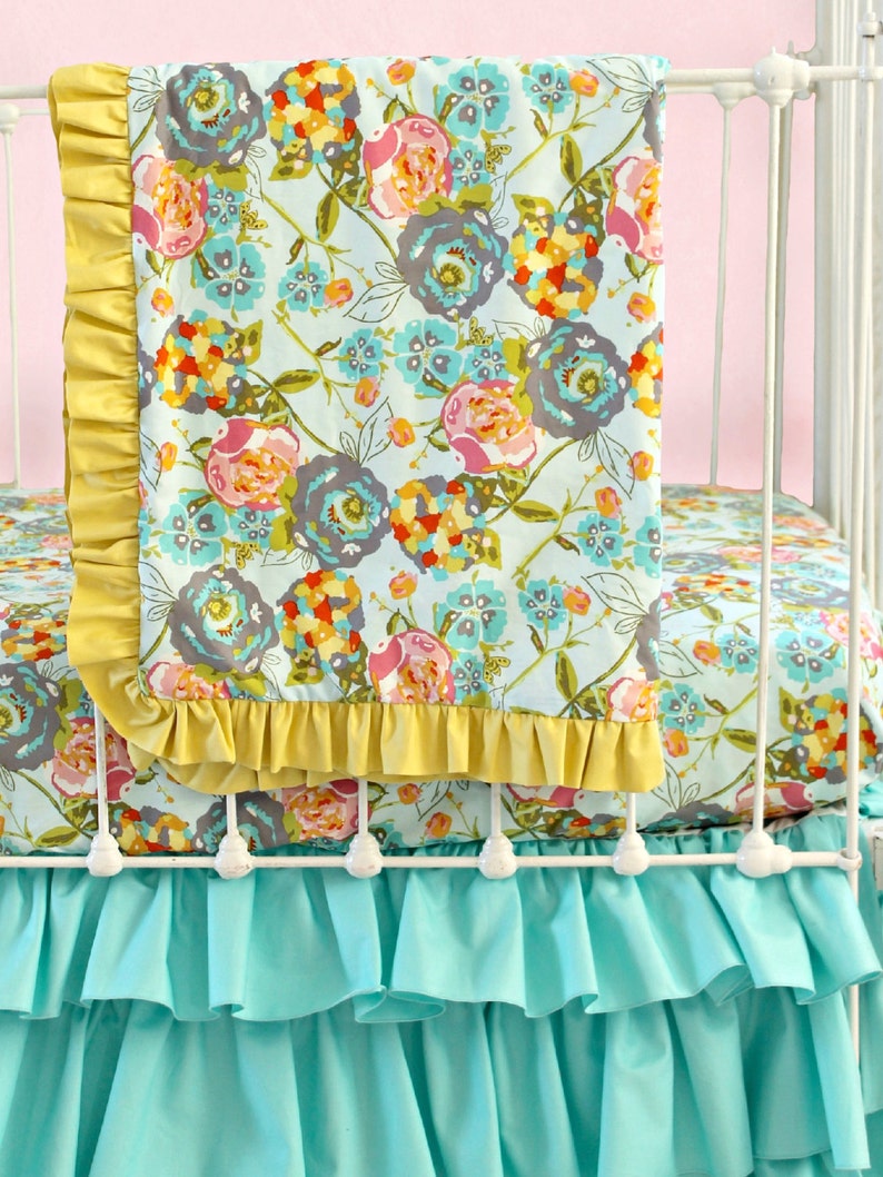 Bumperless Baby Bedding Custom Baby Girl Bedding With Mustard Etsy