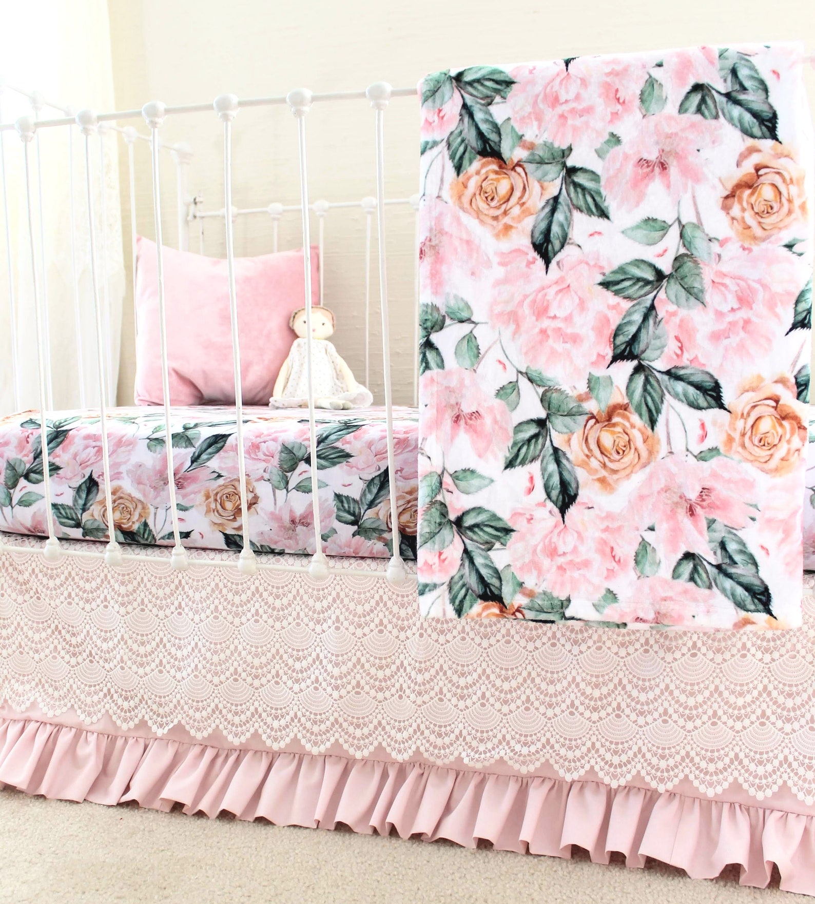 Floral Changing Pad Cover Girl Boho Floral Crib Sheet Blush Etsy
