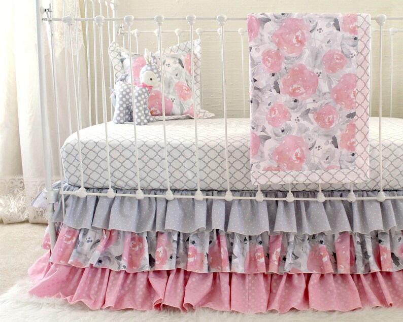Gray Pink And White Baby Girl Bedding Set For Custom Nursery - Baby Girl Bedding Sets Pink And Gray Gray Pink And White Baby Girl Bedding Set For Custom Nursery - Baby Girl Bedding Sets Pink And Gray