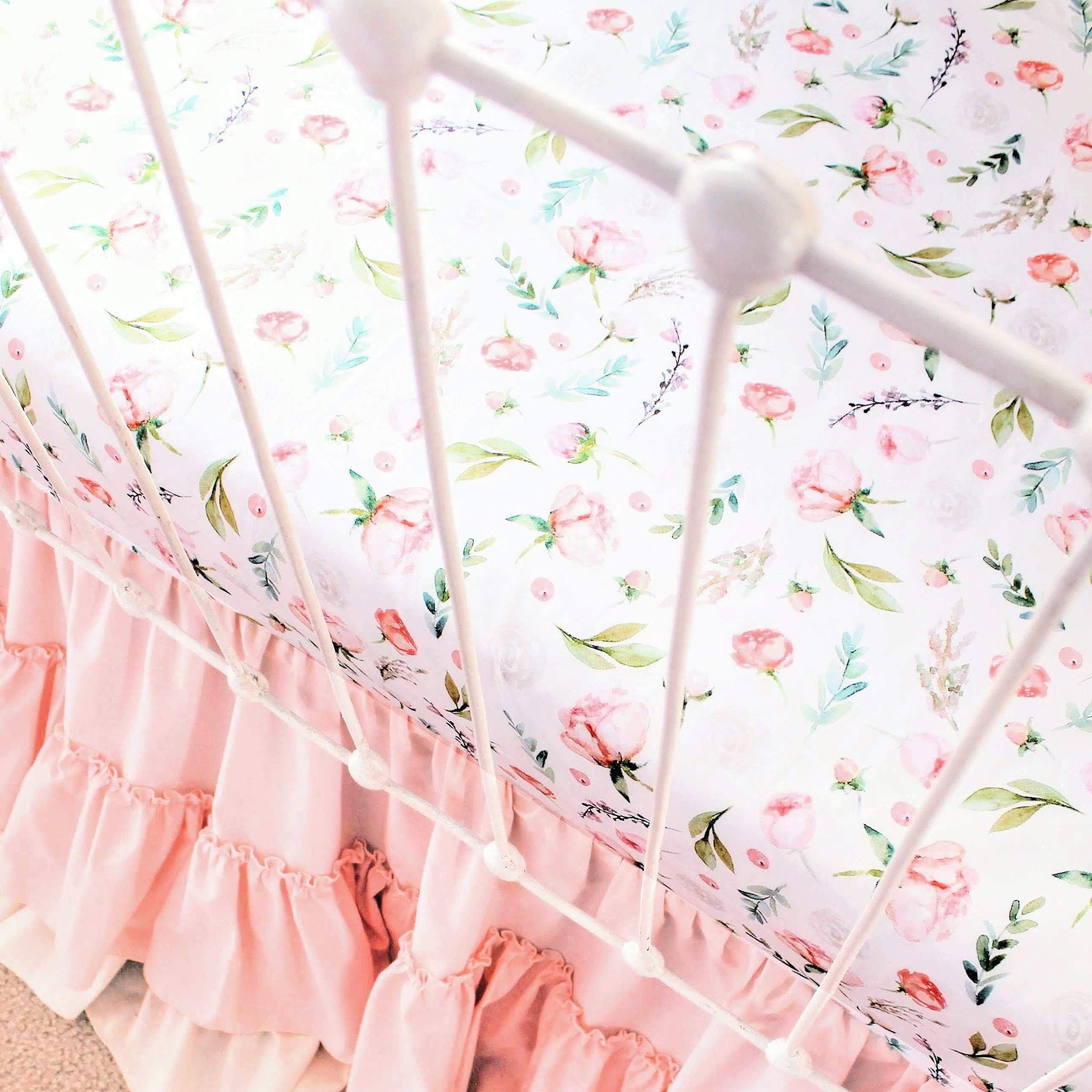 Girl Crib Rail Cover in Leafy Blooms White and Pink Crib Etsy