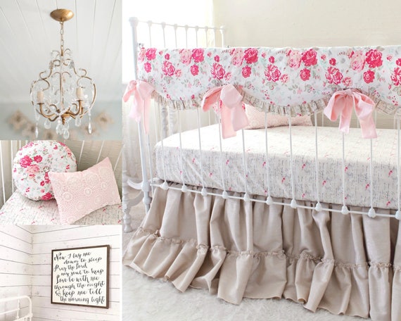 Farmhouse Nursery Bedding Linen Crib Bedding Shabby Chic Etsy