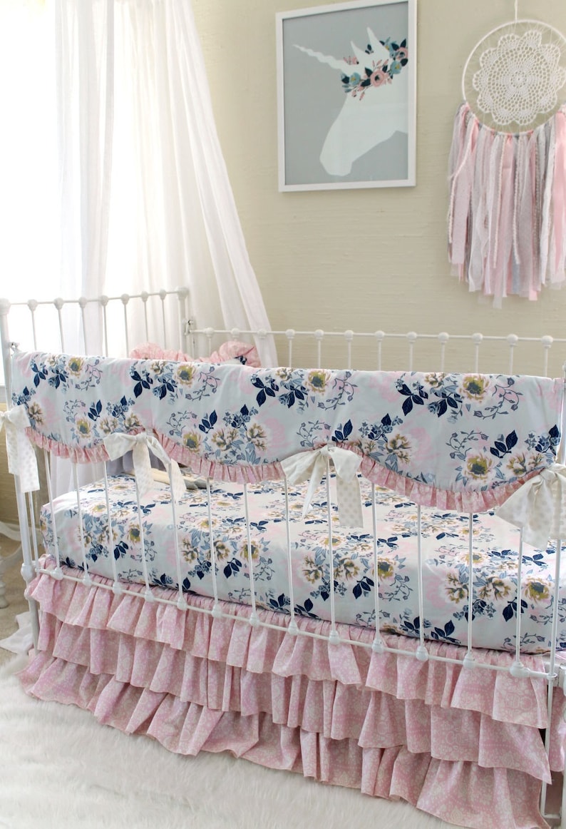 Baby Girls Pink and Gray Crib Bedding Ethereal Lullaby Etsy