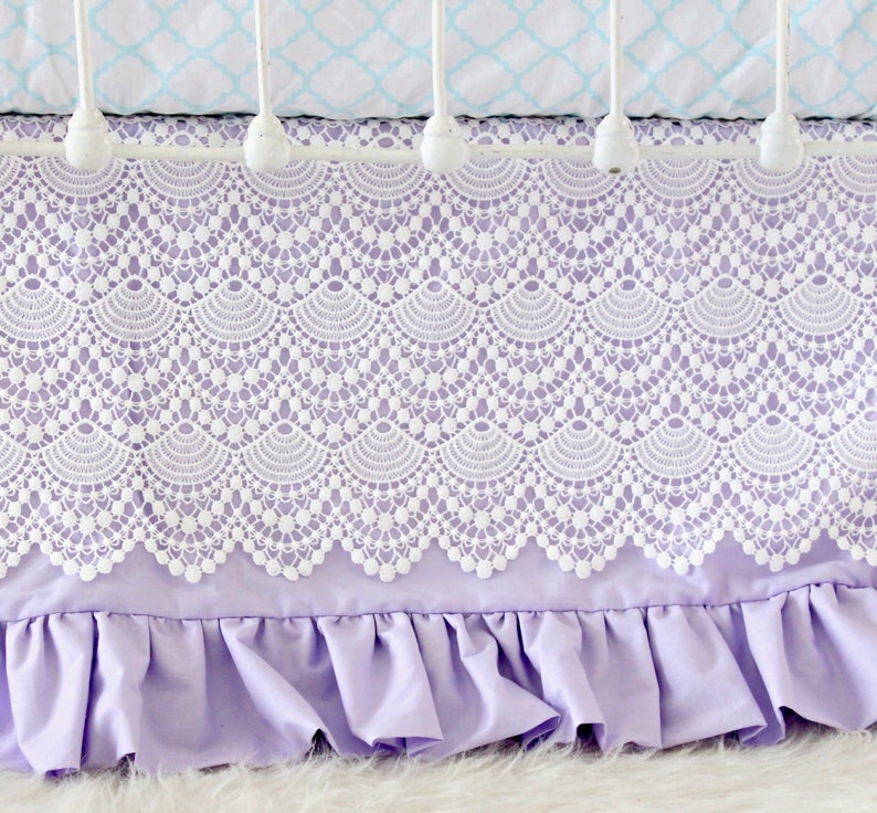 Lilac Crib Skirt Purple Baby Bedding With Lace Girls For Nursery
