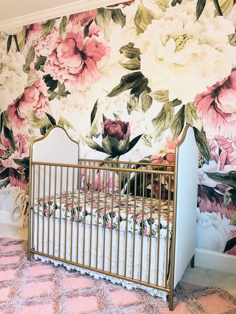 Vintage Peonies Crib Bedding Set Dusty Pink and Ivory Baby Etsy