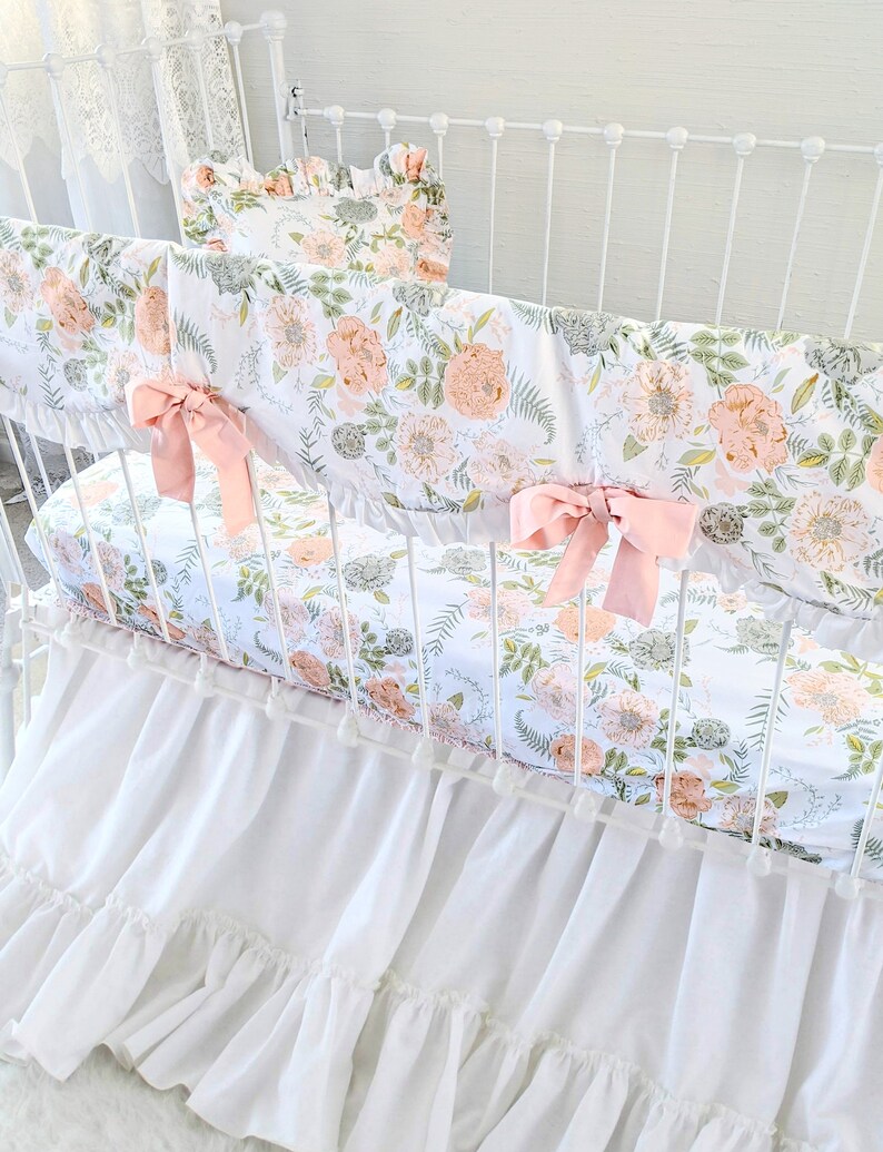 Peach Floral Crib Set Baby Girl Crib Bedding Garland Etsy