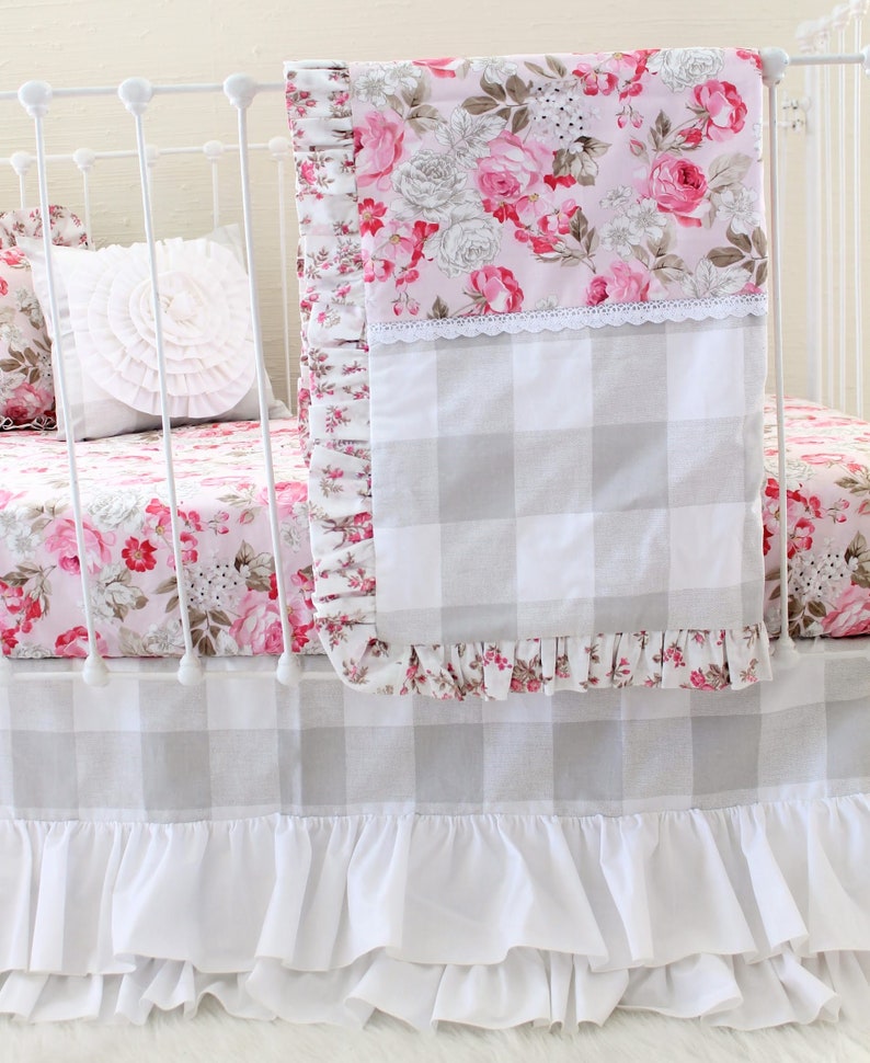 Baby Girl Crib Bedding Set Pink Roses Farmhouse Nursery Set Etsy