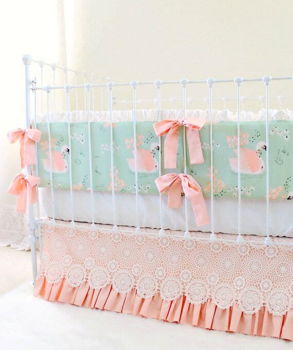 Swan Crib Bedding Set Nursery Mint And Peach Crib Bedding Set Swan Nursery