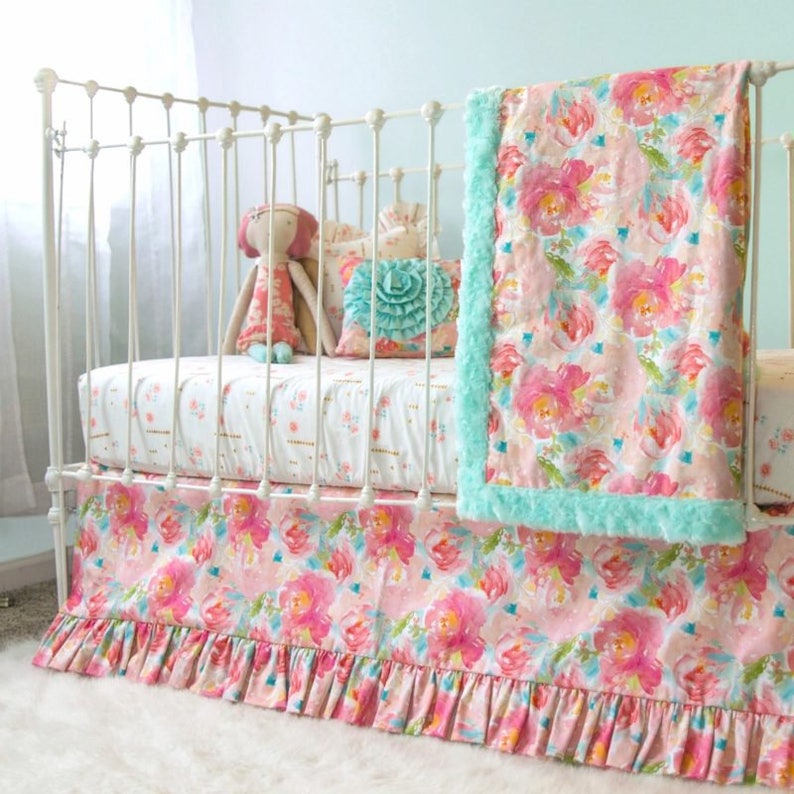 Baby Girl Bedding Sale Pink Peonies Crib Bedding Set Floral Etsy