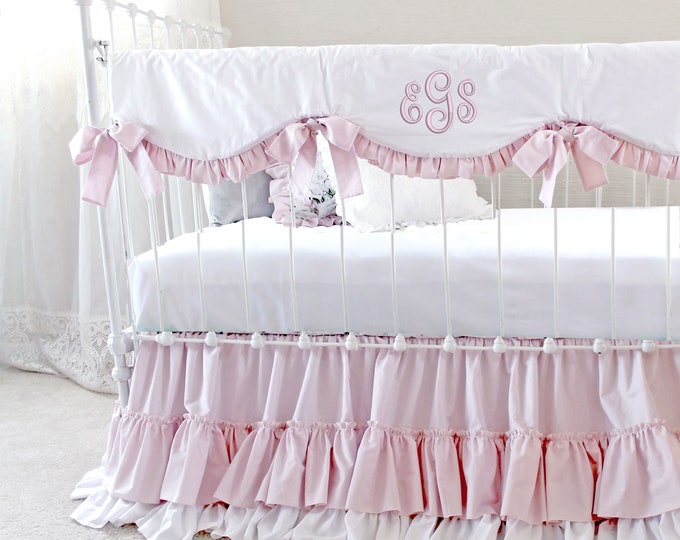 Dusty Pink Crib Bedding Set for Girls, Solid Baby Bedding Crib Set, Ruffled Crib Skirt, Modern
