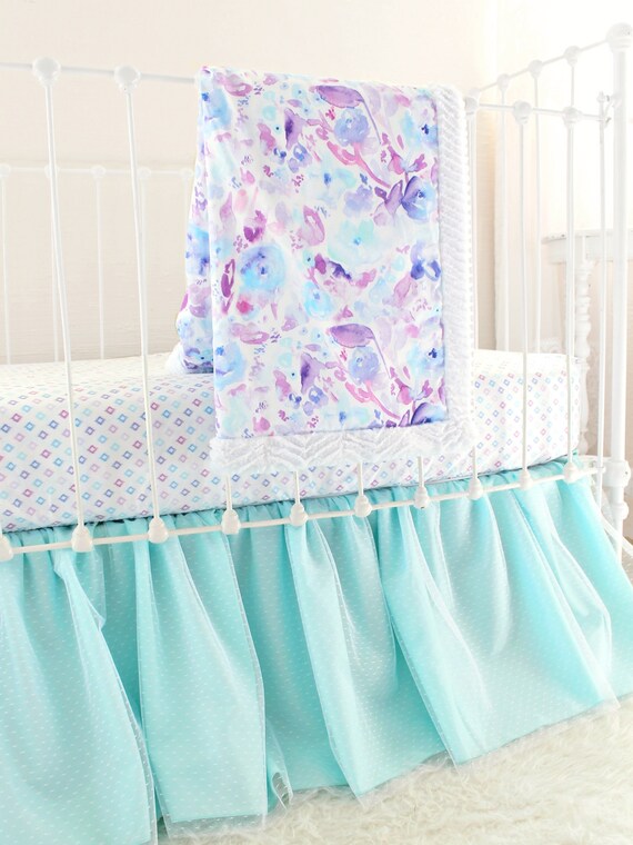 Girls Crib Blanket In Purple Watercolor Fl Ocean Dreams