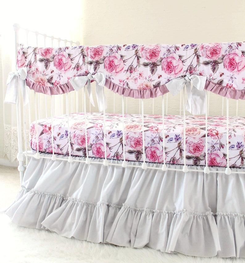 Baby Girl Crib Bedding in Dusty Rose Botanical Floral Pink Etsy
