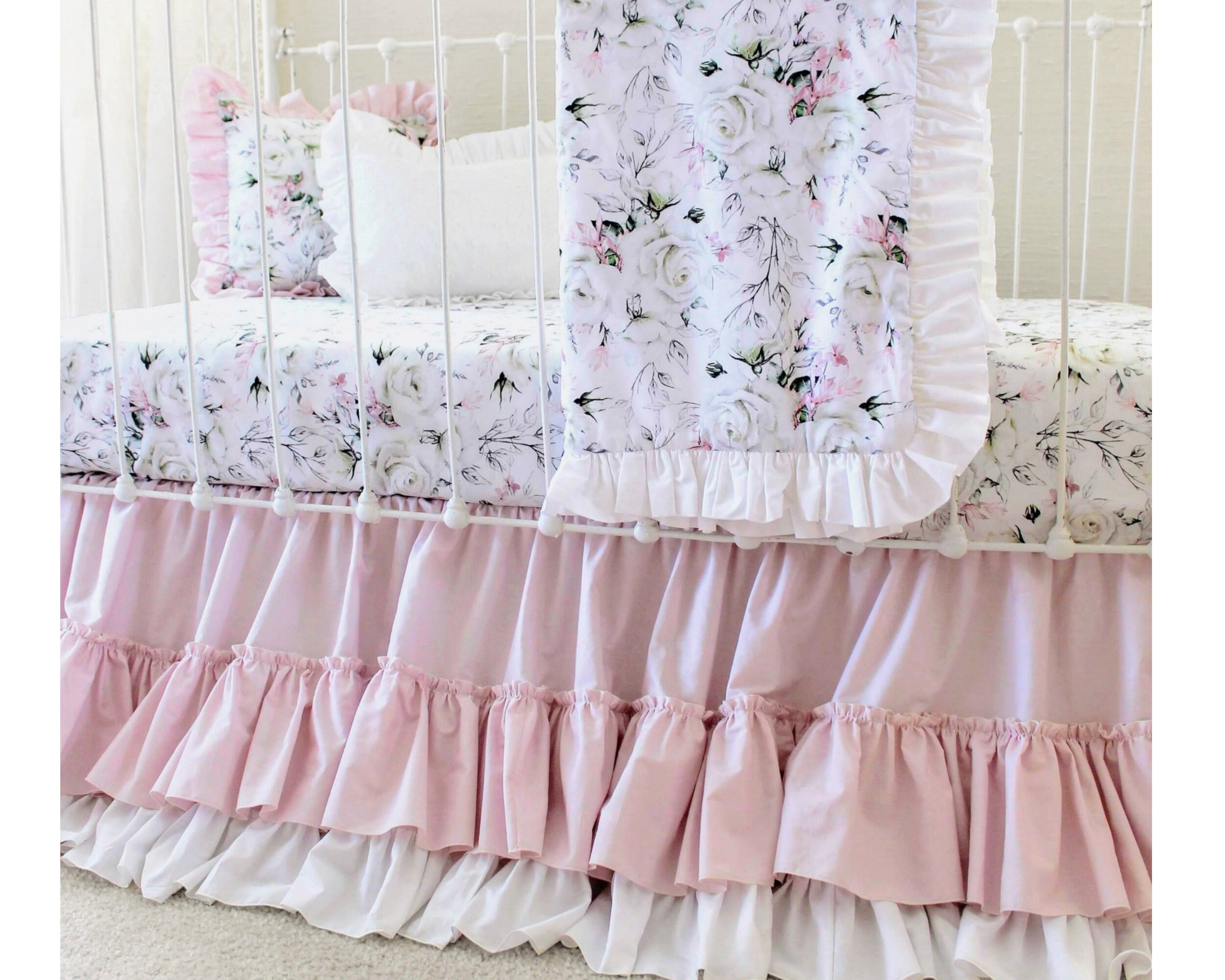 pink ruffle crib bedding