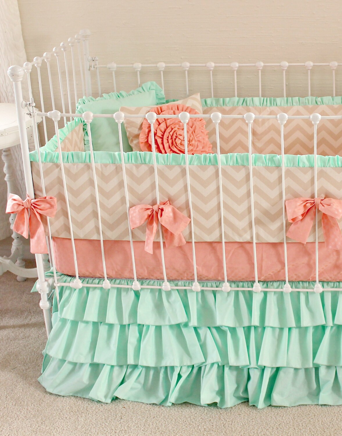 Mint Peach Baby Bedding. Girl Crib Bedding Baby Girl Bedding
