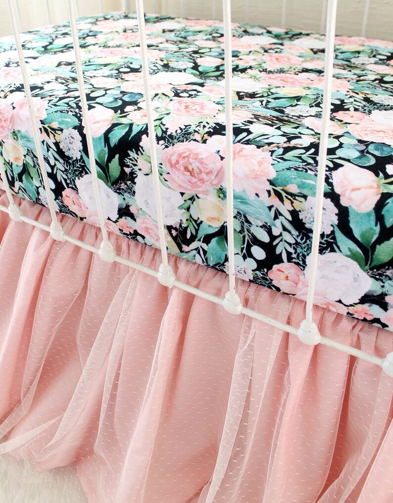 Black And Pink Crib Bedding Set Girl Black Floral Crib Sheet Etsy