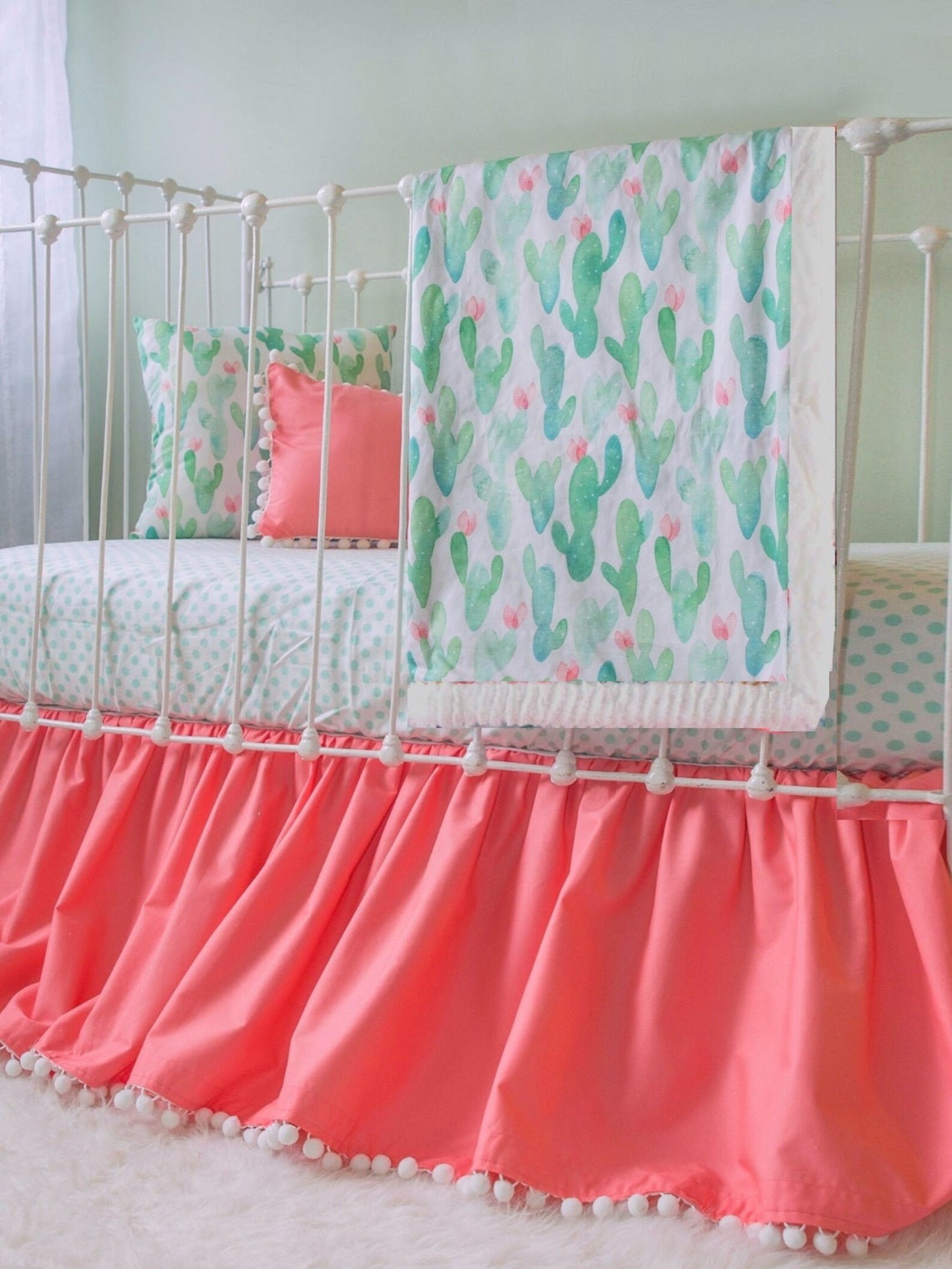 Cactus Blossom Baby Girl Bedding Coral and Mint Cactus Crib Etsy