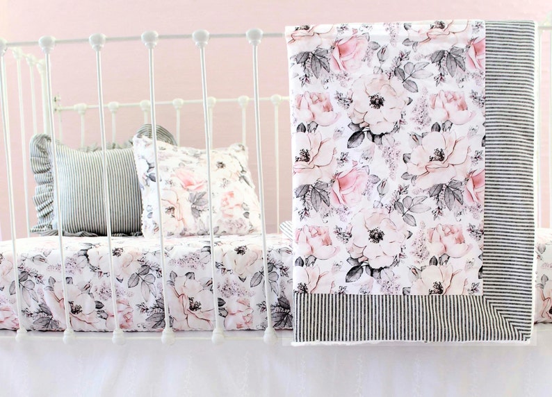 Floral Crib Rail Cover Snowy Rose Crib Bedding White and Etsy