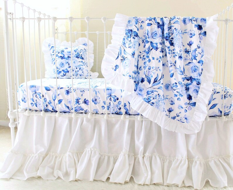 Crib Sheet Girl Indigo Blue Roses Baby Changing Pad Cover Etsy
